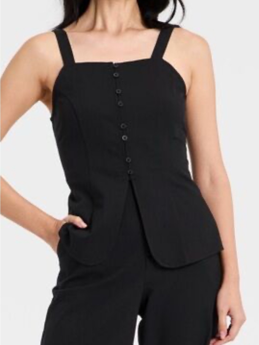 a new day Black Button-Front Tank Top